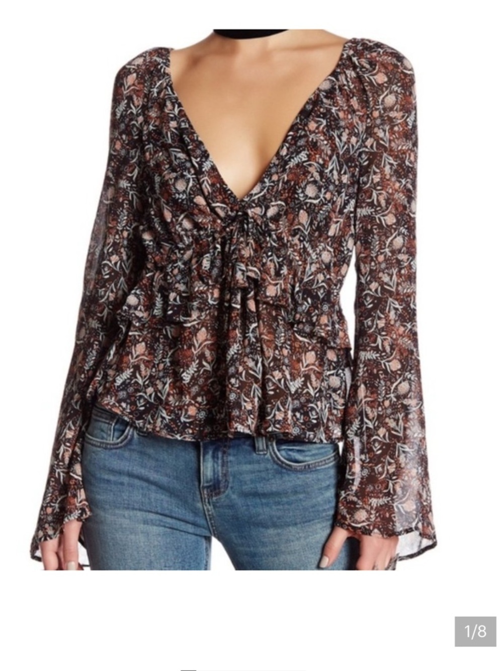 Free People Uptown Floral Boho Bell Sleeve Top NWT Size M Floral Cottagecore